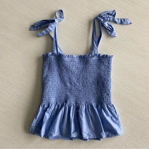 J. Crew Blue Smocked Sleeveless Blouse